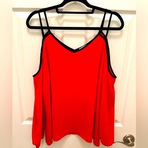 Slate cold shoulder blouse. Red/black. New with tags. Size large.